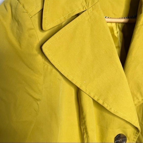 Sandro Studio Mustard Yellow Collared Rain Jacket tie waist Size medium - Picture 6 of 9